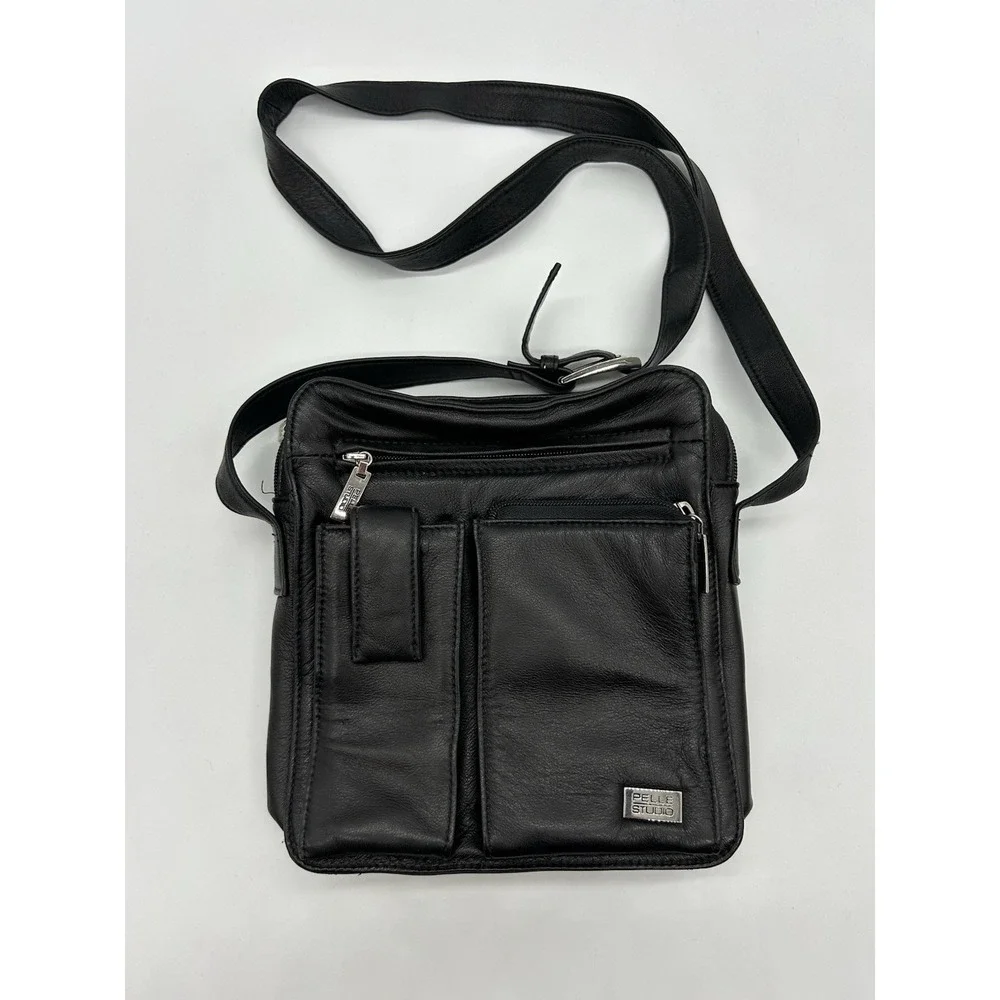 Pelle Studio Wilsons Black Leather Crossbody Bag Organizer Messenger Travel